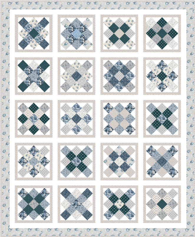 Sweet Serenity quilt pattern block layout showing all color variations and placement guide