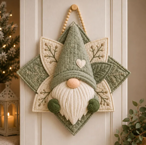 Scandinavian Quilted Gnome Star Door Hanger Sewing Pattern PDF