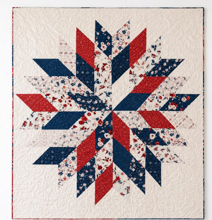 Liberty Star Quilt Pattern PDF - full front view of red white and navy star quilt layout