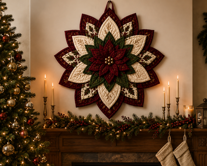 Poinsettia Star Christmas Quilt Pattern PDF