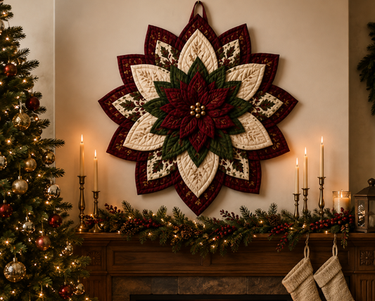 Poinsettia Star Christmas Quilt Pattern PDF