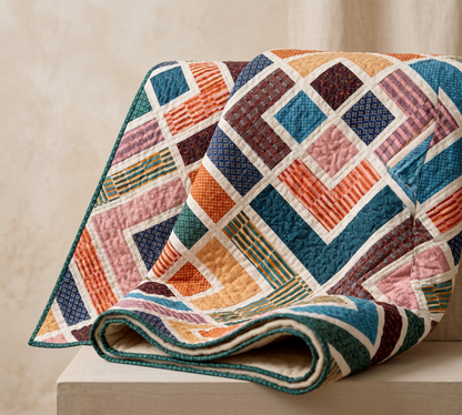 Diagonal Log Cabin Quilt Pattern PDF – Colorful Geometric Patchwork | Instant Download