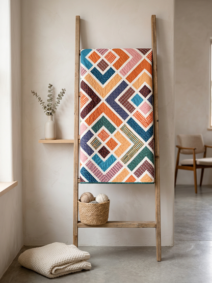 Diagonal Log Cabin Quilt Pattern PDF – Colorful Geometric Patchwork | Instant Download
