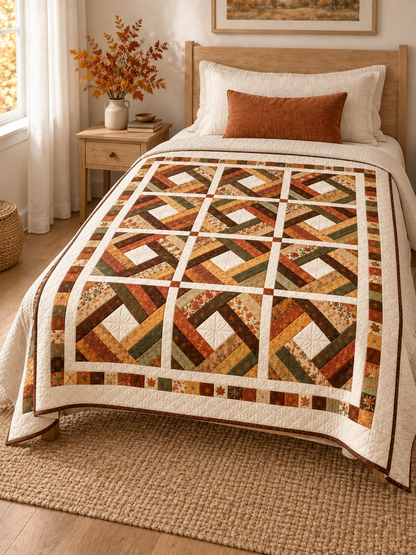 Amber Harvest Diamond quilt styled on a cream guest bed