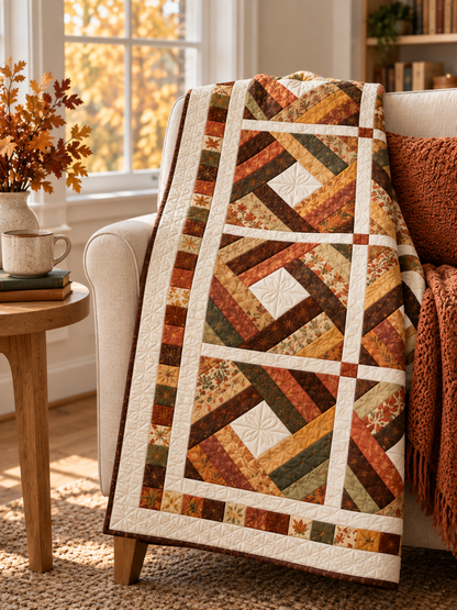 Amber Harvest Diamond quilt folded over a cozy reading chair