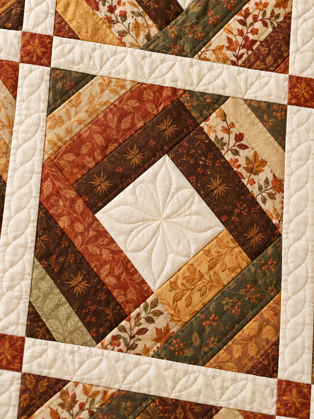 Close-up styling illustration of an ivory-centered autumn diamond block