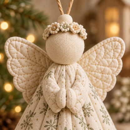 Cream floral crown, fabric head and clasped angel hands - AI-styled pattern preview