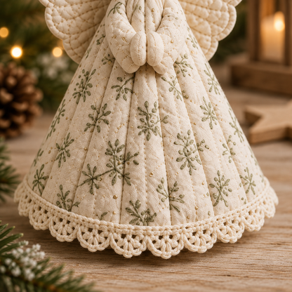 Sage botanical dress and scalloped cream lace hem detail - AI-styled pattern preview
