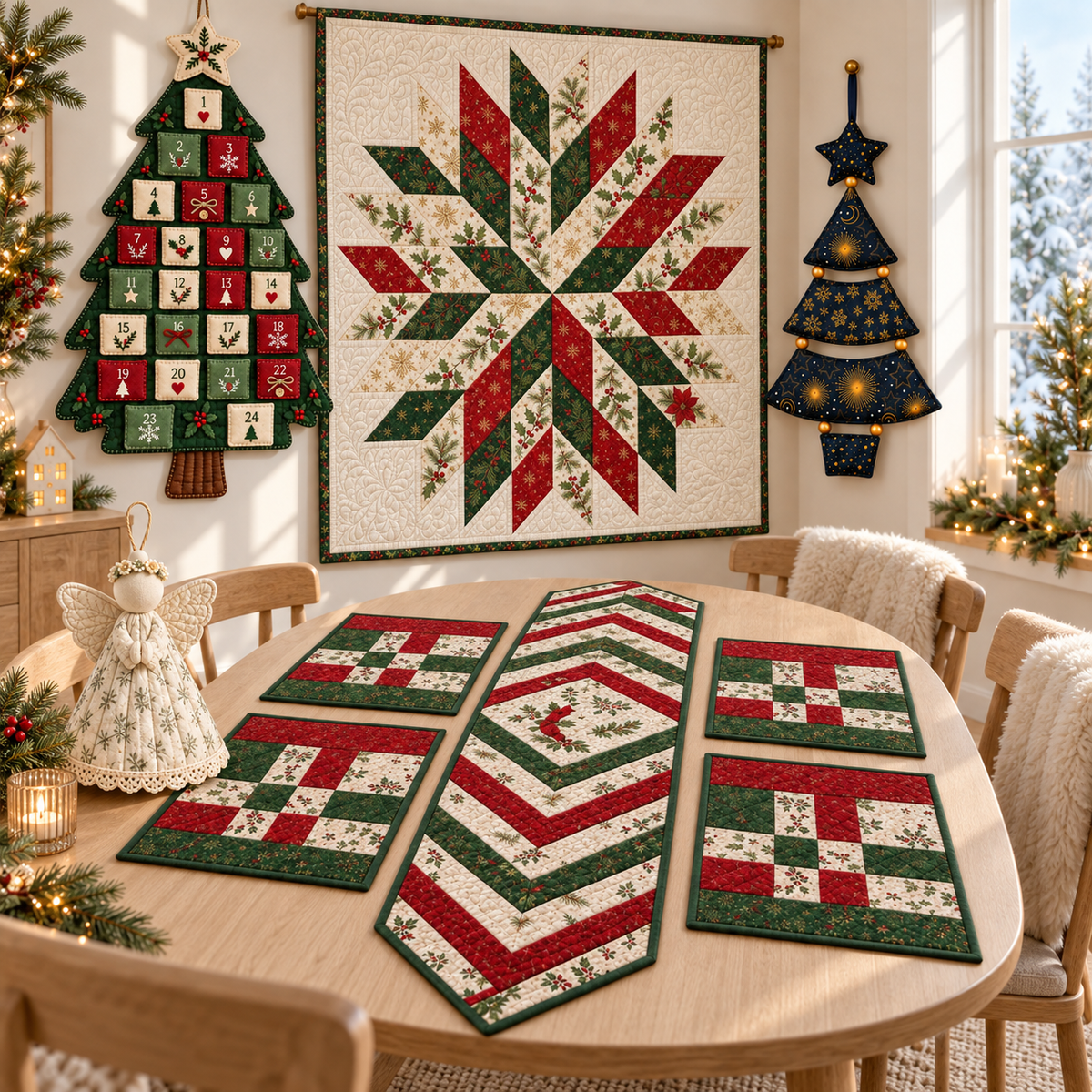 Christmas pattern bundle displayed in a bright Scandinavian dining room
