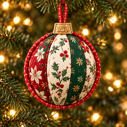 Christmas Keepsake ornament on an evening tree with warm lights; AI-generated styling illustration