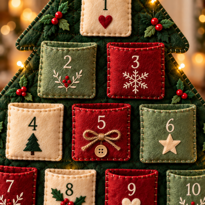 Embroidered pockets 4, 5 and 6 with tree, bow and star details