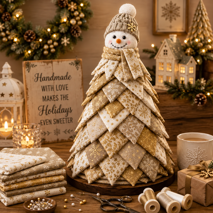 Layered Quilted Christmas Tree with Snowman Topper