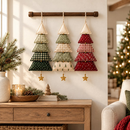 Evergreen Christmas Tree Trio in a cozy holiday living room