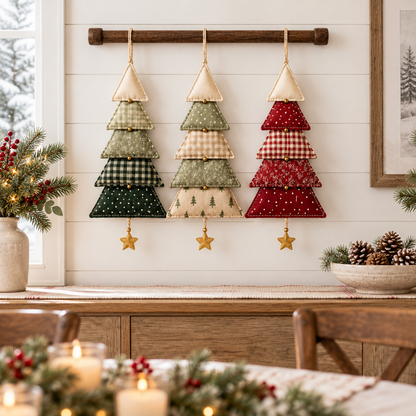 Evergreen Christmas Tree Trio above a holiday dining display