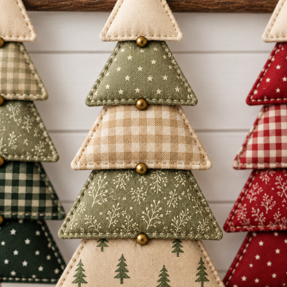 Close-up of stitching and fabric textures on a Christmas tree tier