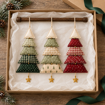 Handmade Christmas tree trio styled for seasonal gifting