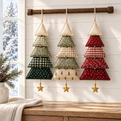 Evergreen Christmas Tree Trio beside a winter window