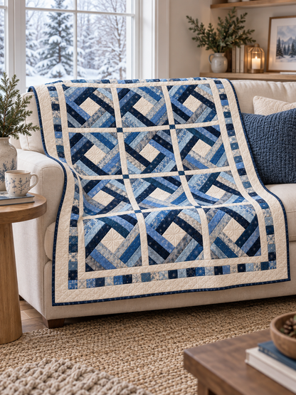 Frostlight Diamond Quilt draped over a cream sofa