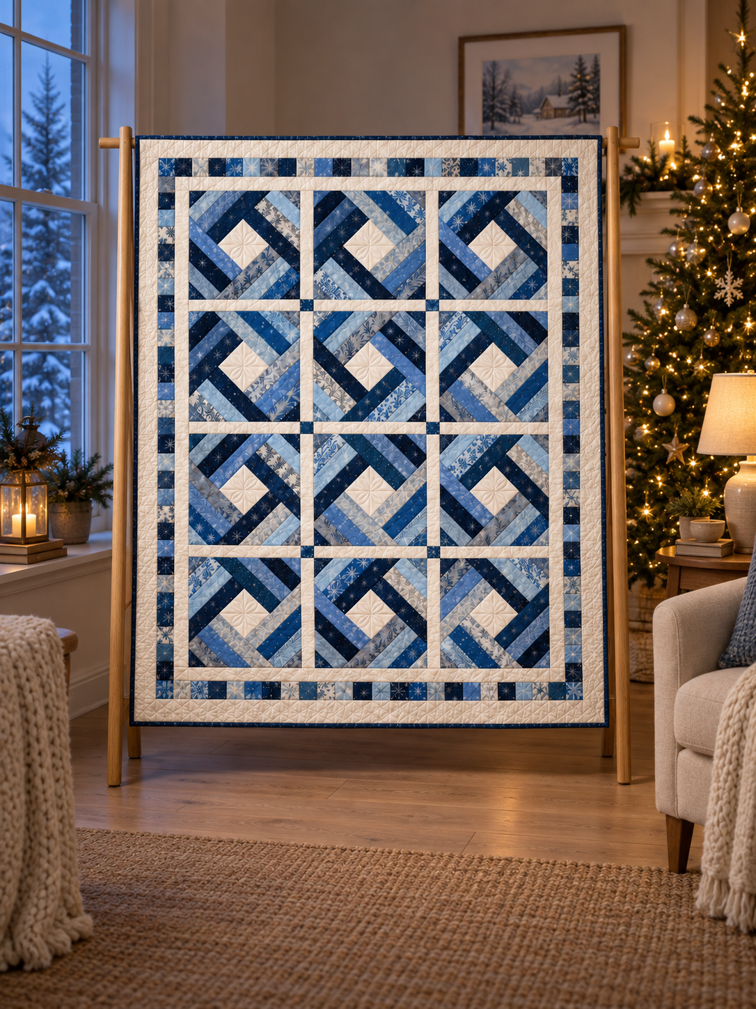 Frostlight Diamond Quilt in an evening Christmas interior