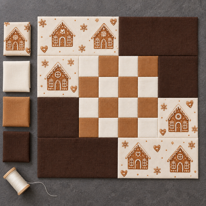 Gingerbread Belle Christmas quilt block — fabric palette; AI-generated fabric inspiration