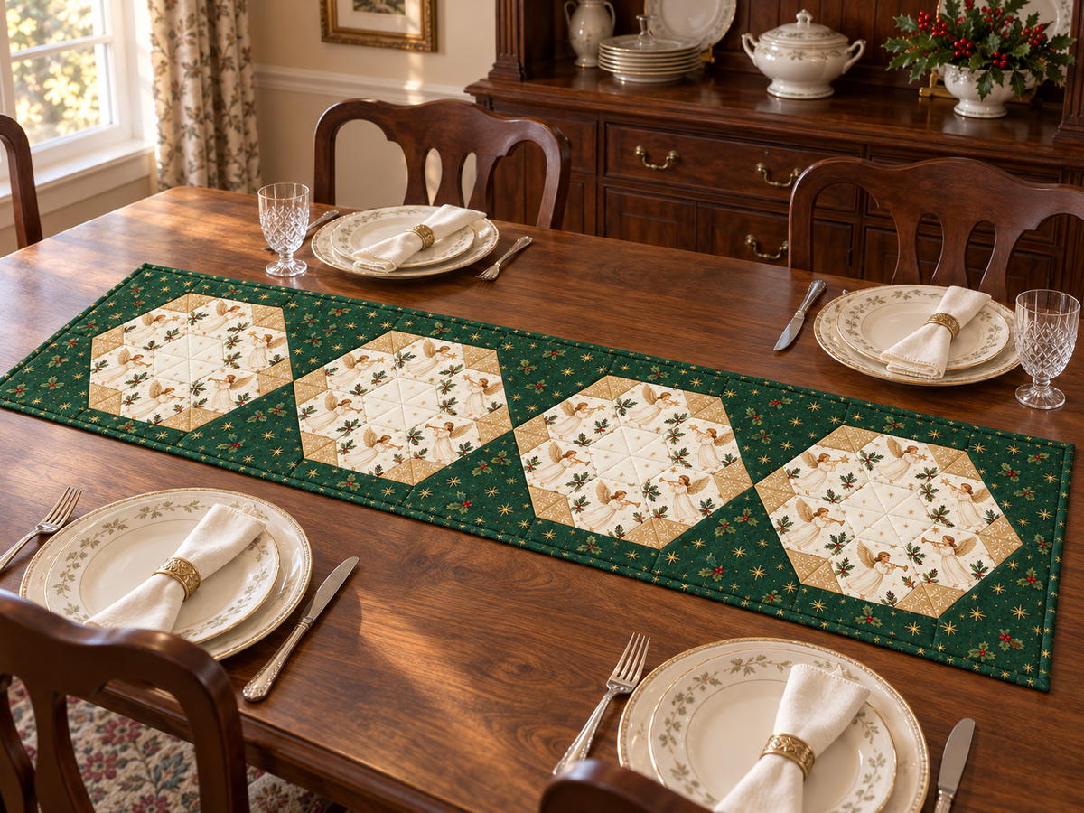 Heavenly Noel angel table runner in a traditional American dining room