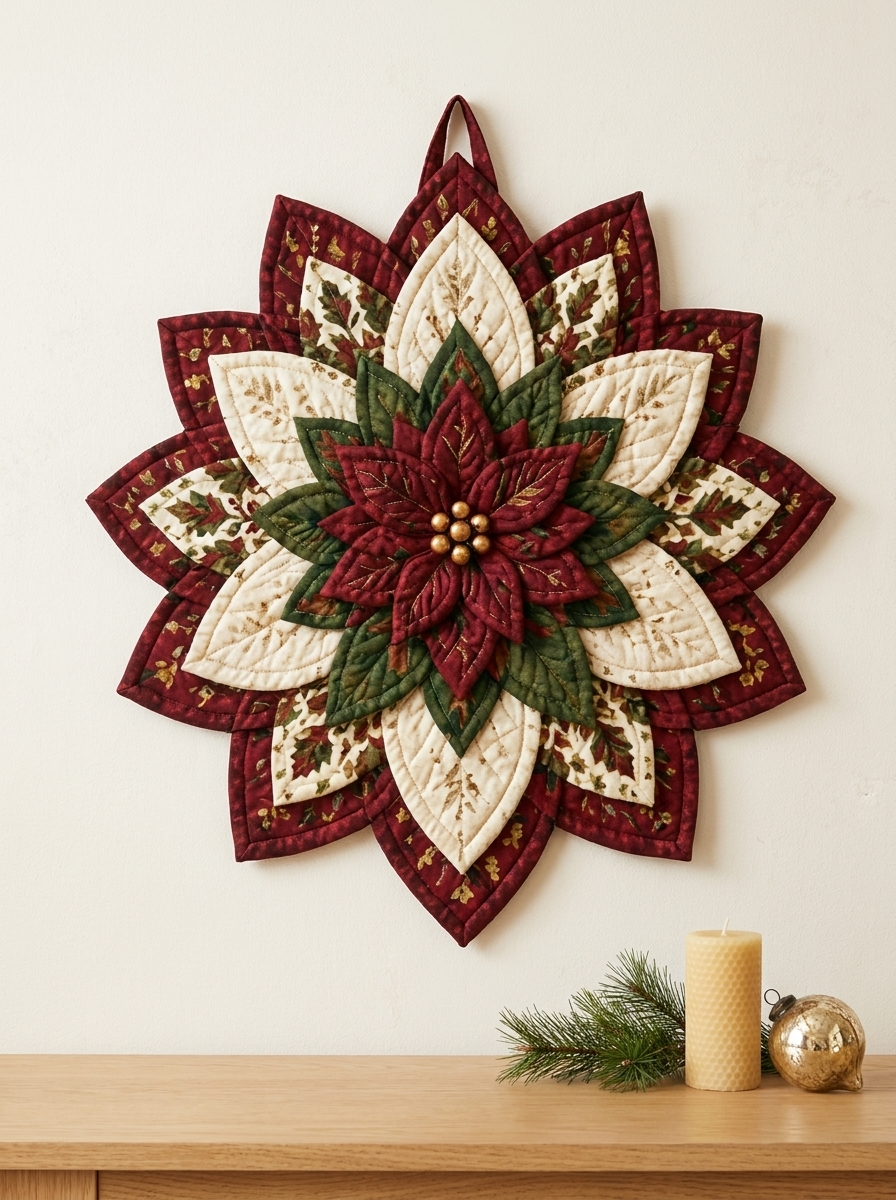 Poinsettia Star Christmas Quilt Pattern PDF
