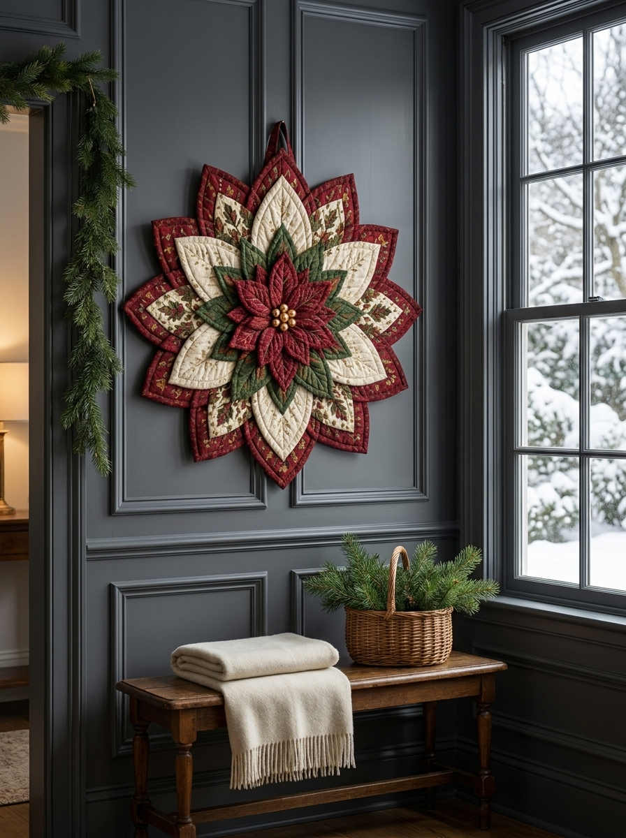 Poinsettia Star Christmas Quilt Pattern PDF