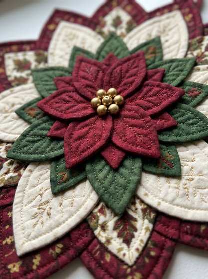 Poinsettia Star Christmas Quilt Pattern PDF