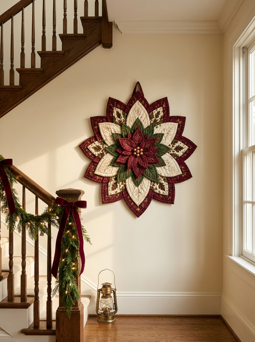 Poinsettia Star Christmas Quilt Pattern PDF