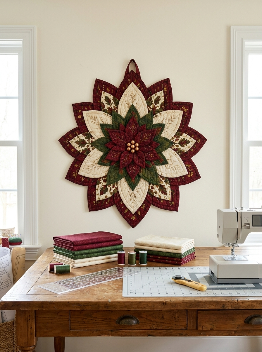 Poinsettia Star Christmas Quilt Pattern PDF