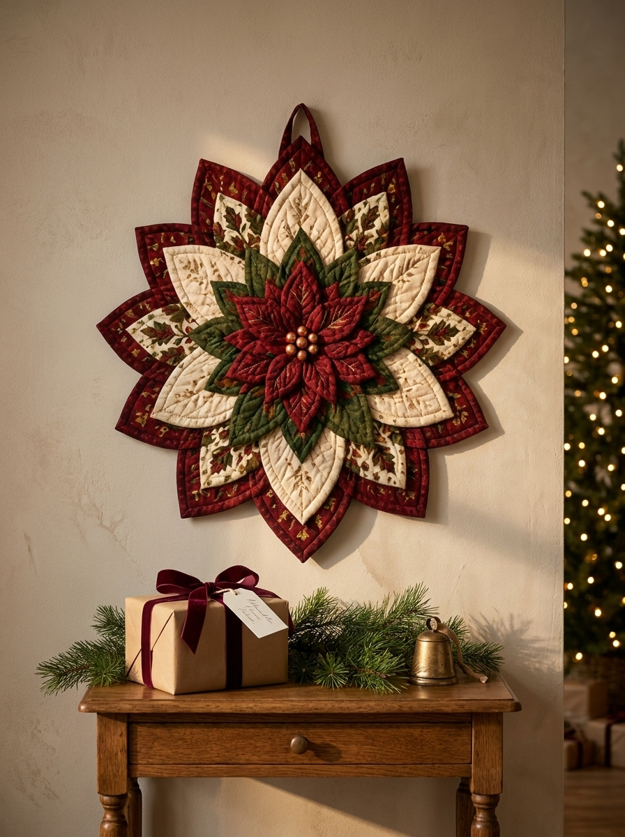 Poinsettia Star Christmas Quilt Pattern PDF