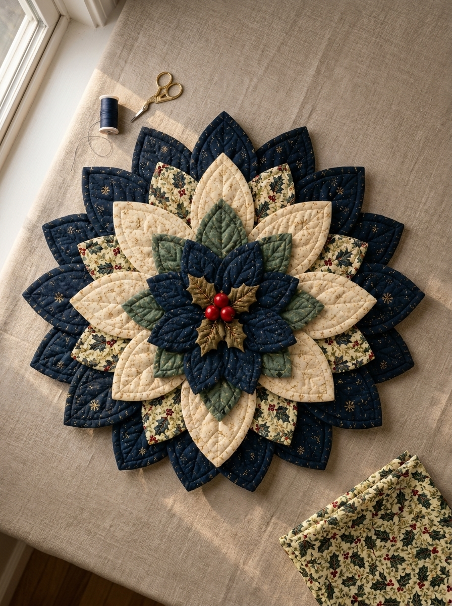 Christmas Midnight Bloom Wreath Quilt Pattern PDF