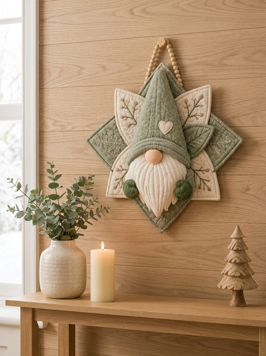 Scandinavian Quilted Gnome Star Door Hanger Sewing Pattern PDF