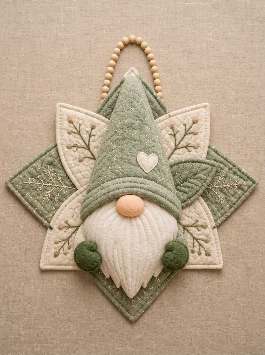 Scandinavian Quilted Gnome Star Door Hanger Sewing Pattern PDF