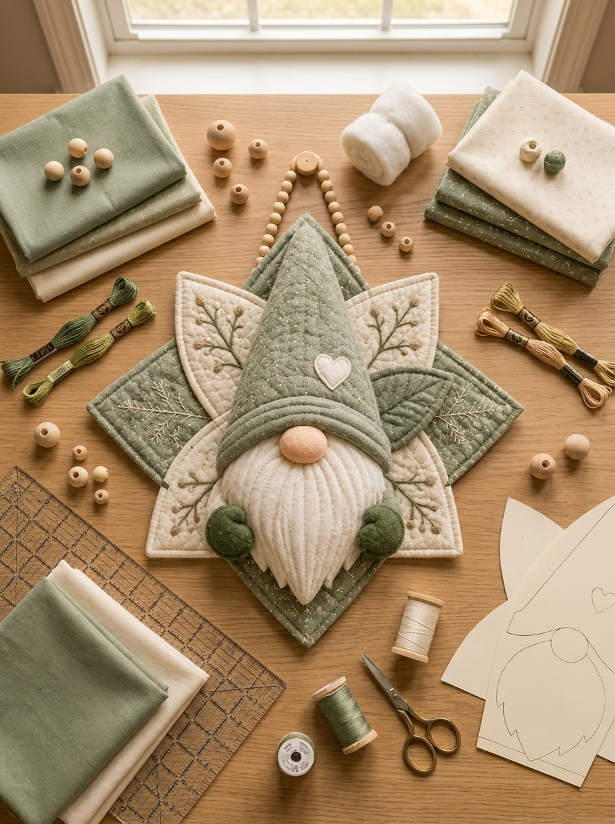 Scandinavian Quilted Gnome Star Door Hanger Sewing Pattern PDF