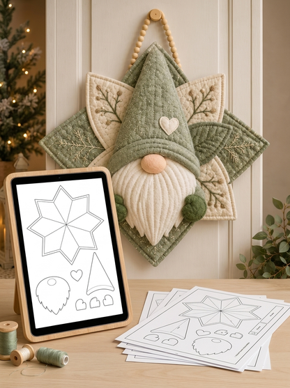 Scandinavian Quilted Gnome Star Door Hanger Sewing Pattern PDF
