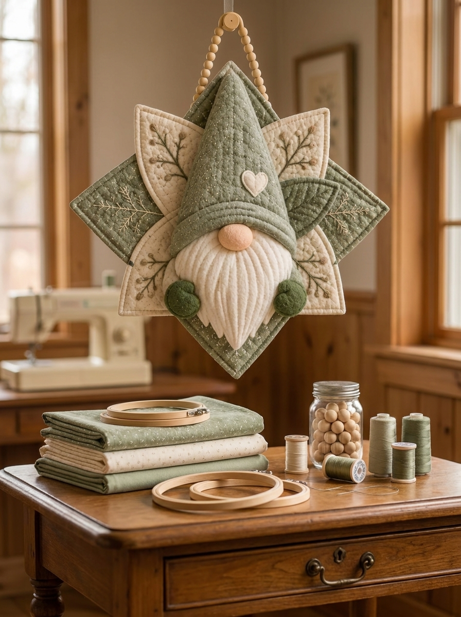 Scandinavian Quilted Gnome Star Door Hanger Sewing Pattern PDF
