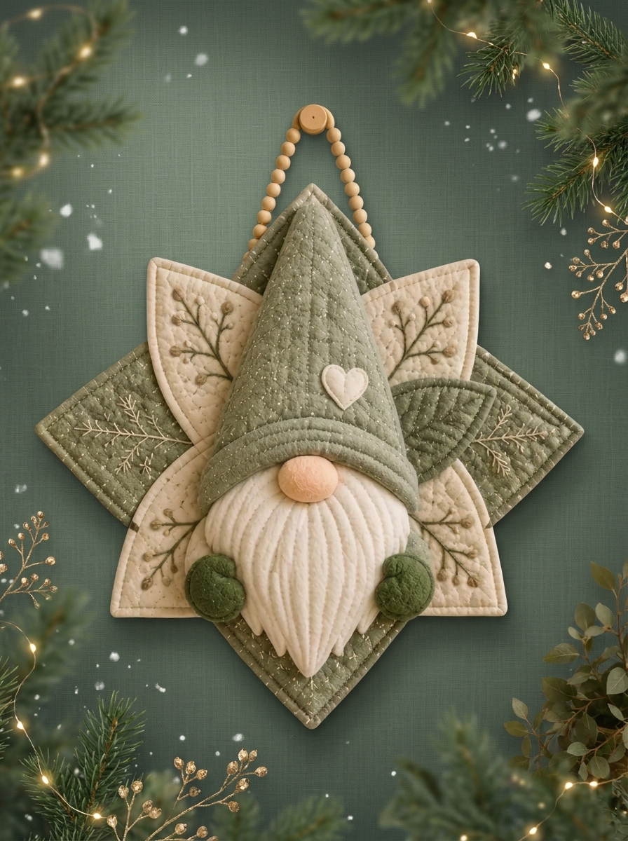 Scandinavian Quilted Gnome Star Door Hanger Sewing Pattern PDF
