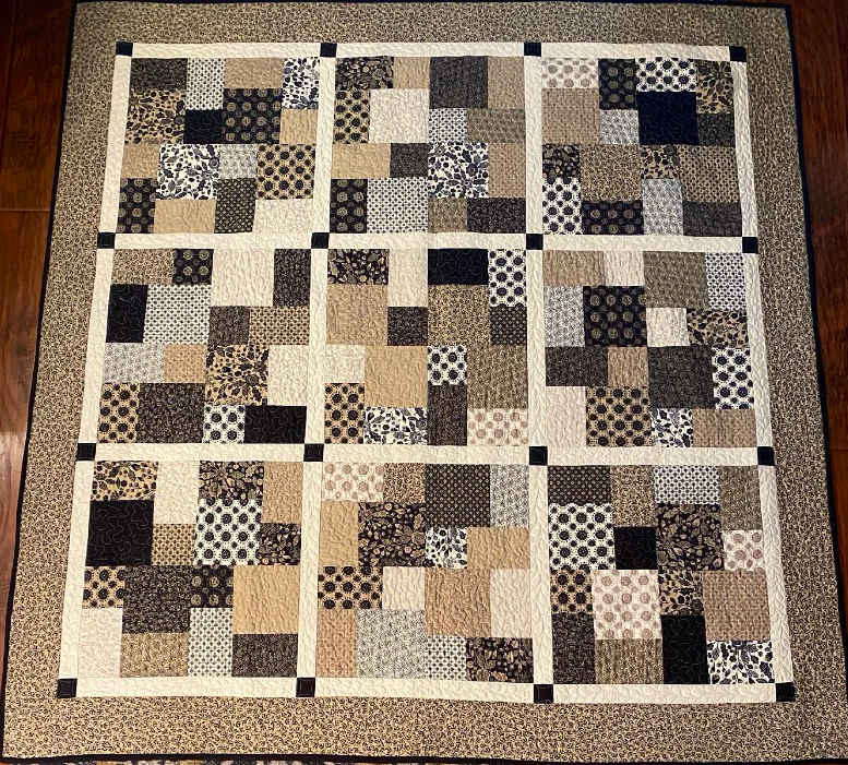 Layer Cake Toss Quilt Pattern – beginner patchwork quilt in batik fabrics, 68x68 inch throw size