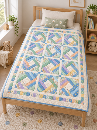 Little Dreams Diamond quilt arranged on a child's single bed