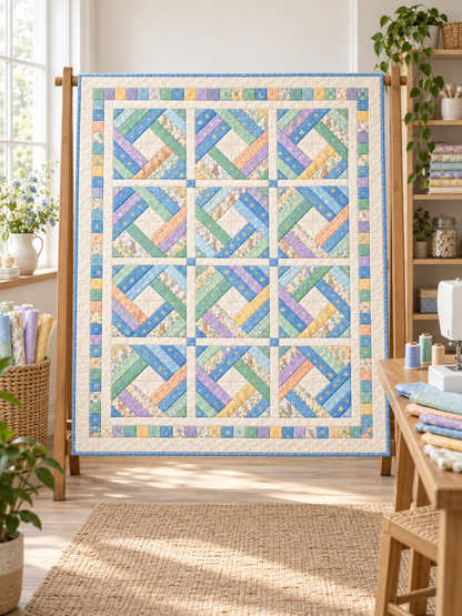 Little Dreams Diamond quilt displayed in a bright sewing studio
