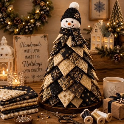Layered Quilted Christmas Tree with Snowman Topper