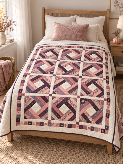Moonlit Blush Diamond quilt styled on a cream guest bed