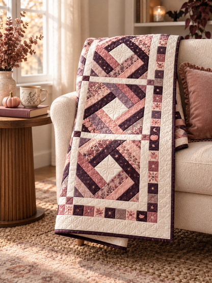 Moonlit Blush Diamond quilt in a cozy reading nook
