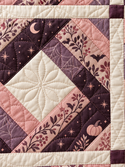 Close-up illustration of an ivory-centered blush and plum diamond log cabin block