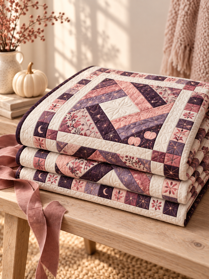Folded Moonlit Blush Diamond quilt styled as a handmade keepsake