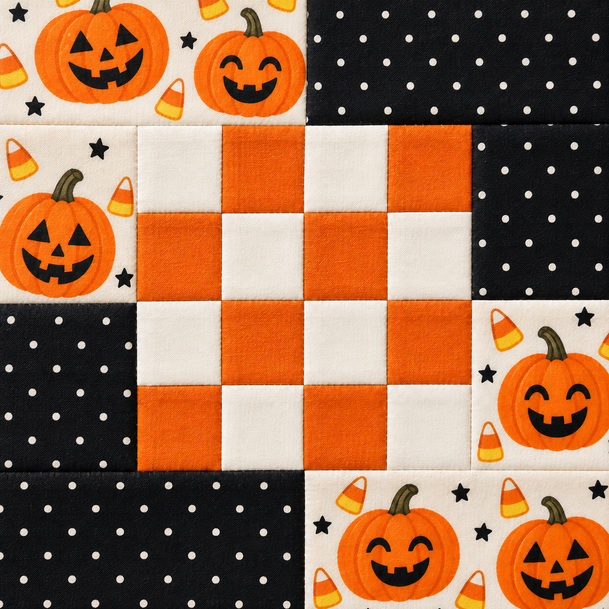 Close-up of the orange and ivory 16-square checkerboard center — AI-generated styling illustration