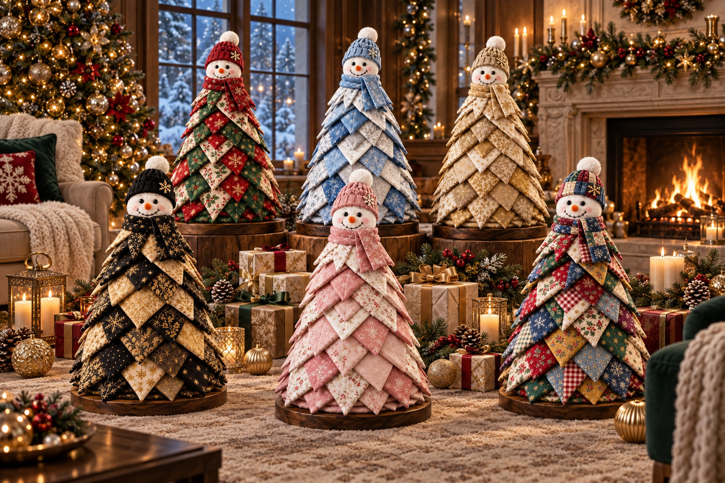 Layered Quilted Christmas Tree with Snowman Topper