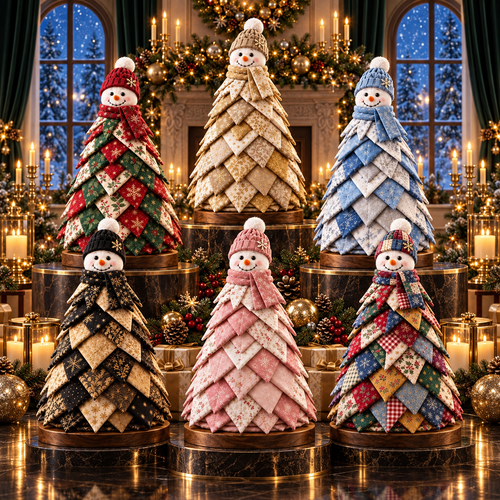 Layered Quilted Christmas Tree with Snowman Topper
