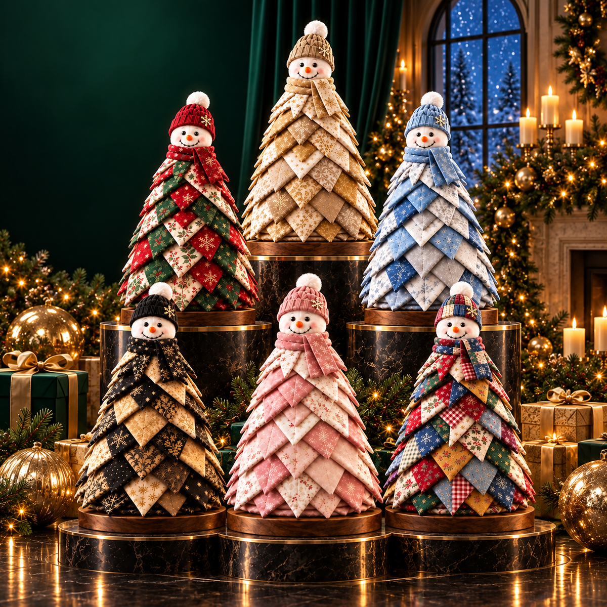 Layered Quilted Christmas Tree with Snowman Topper